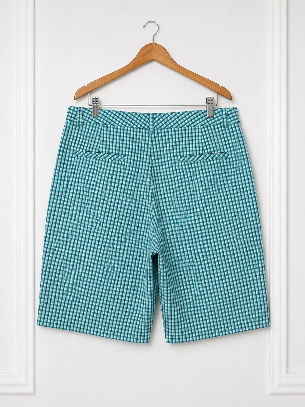Talbots Heritage Gingham Bermuda Shorts Women’s Size 12 Long Aqua White - Picture 4 of 6